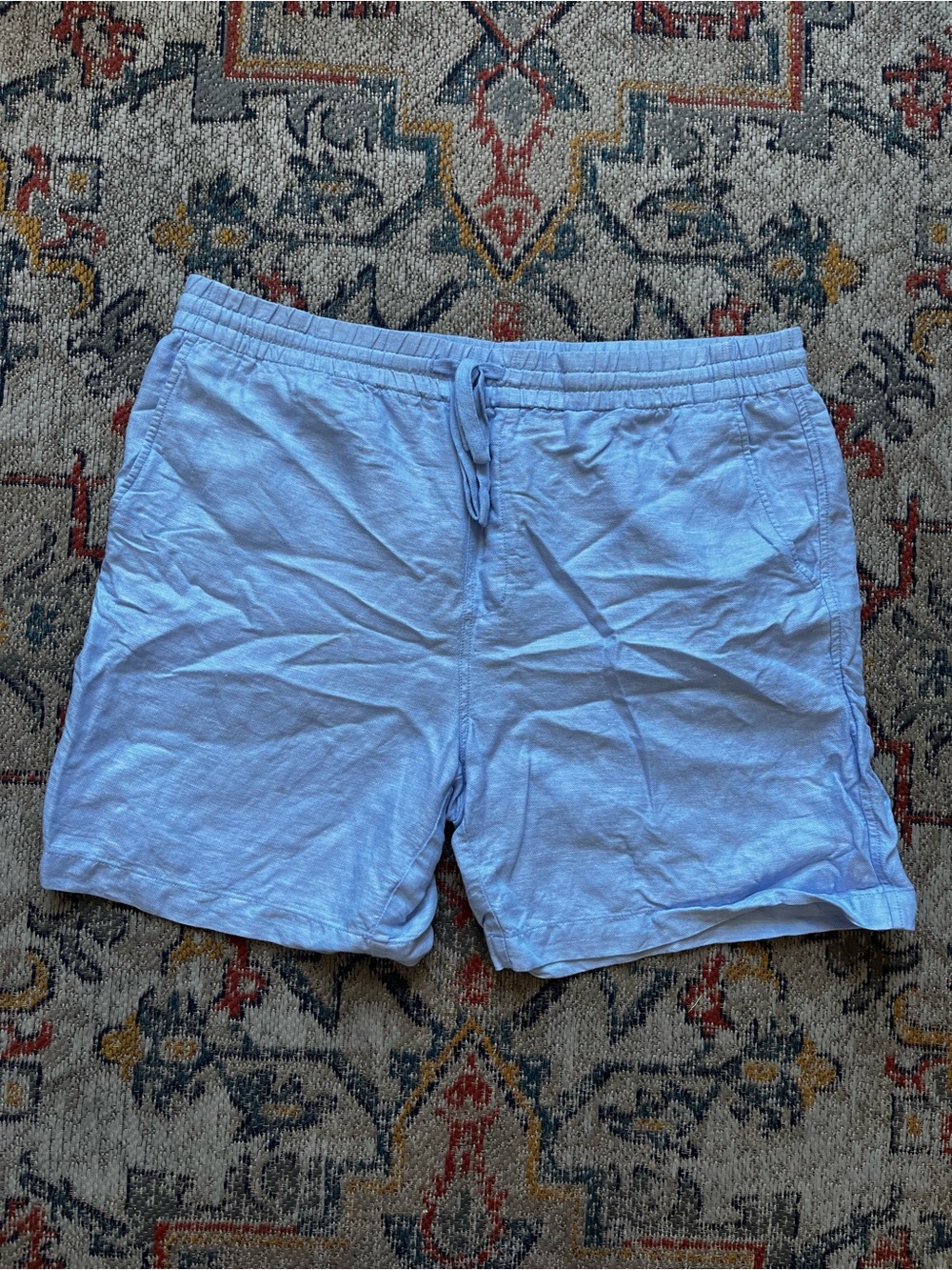 Panama Jack Light Blue Elastic Waist Shorts Size L 53% Linen